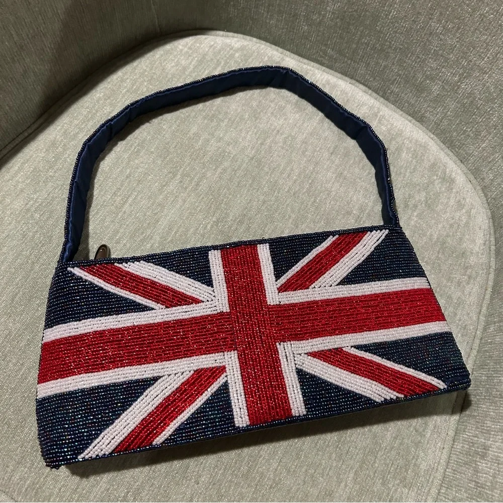 Union Jack Beaded Handbag Vintage Handbag Y2K Handbag British Flag Handbag UK - Picture 8 of 10